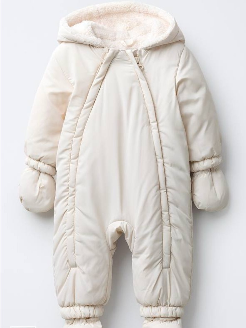 Zara Cream Plush-Lined Baby One-Piece Snowsuit
